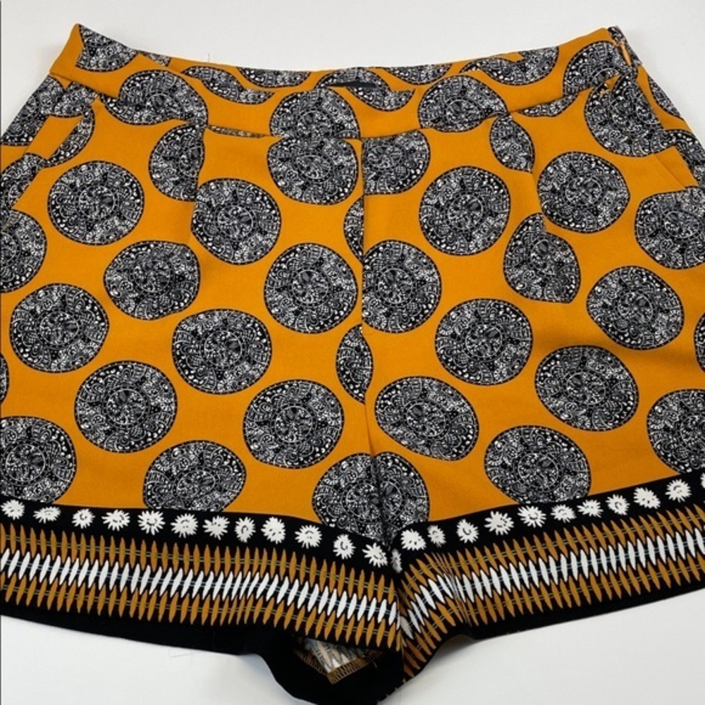 Ann Taylor Factory Printed High Waist Dress Shorts Mustard Black Sz 10